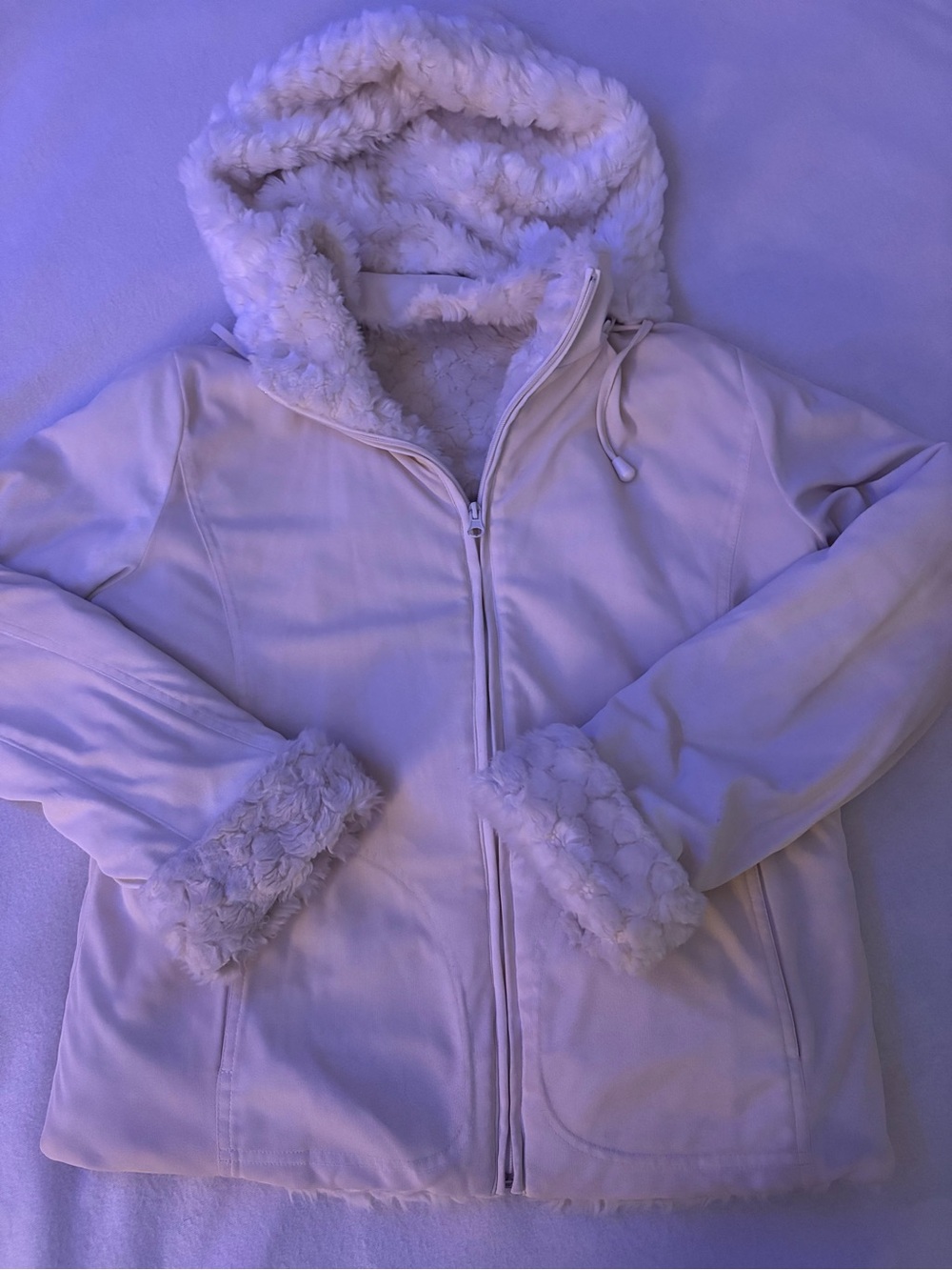 y2k fuzzy trim hooded coat